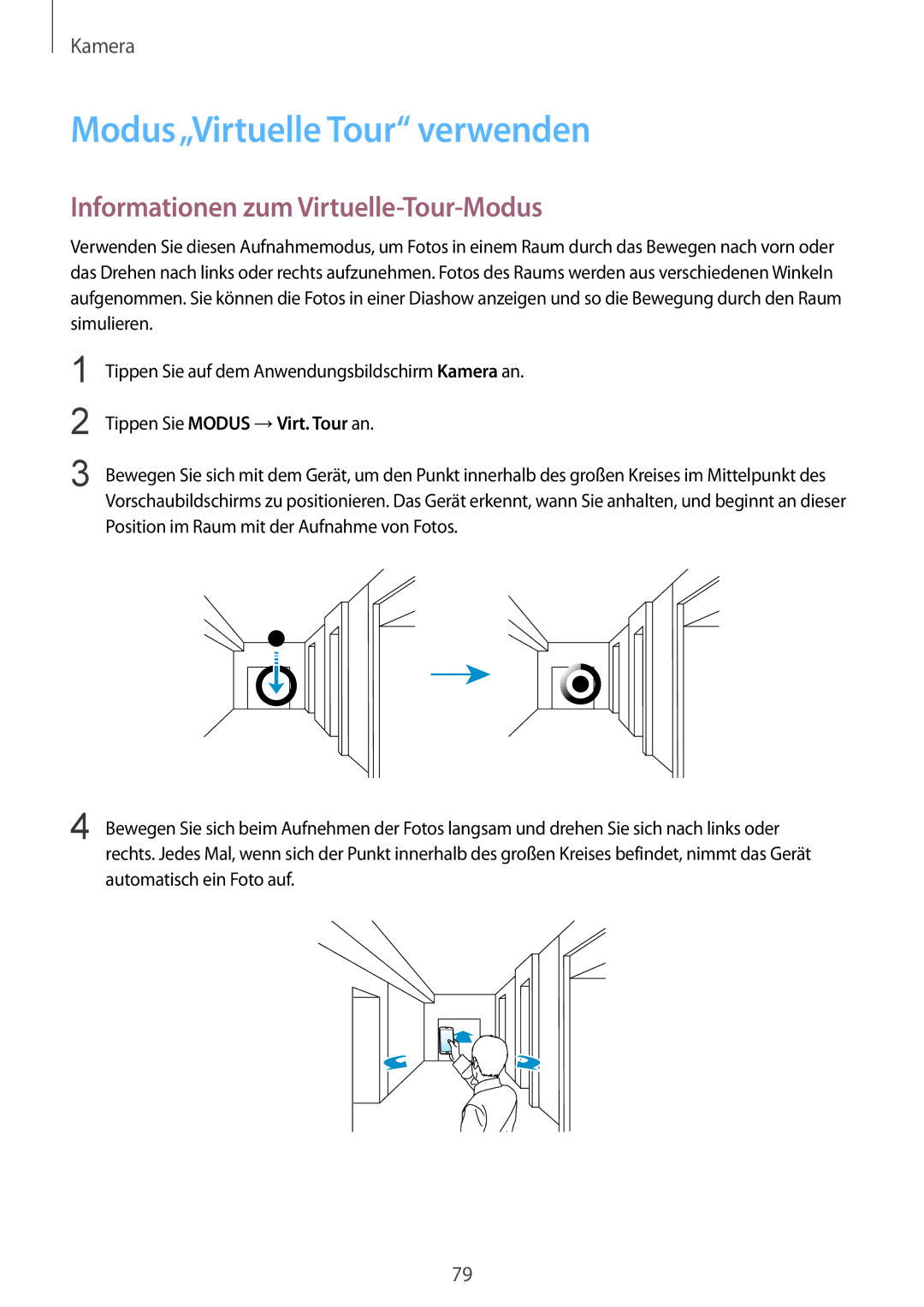 Samsung SM-G900FZDADBT, SM-G900FZKADBT manual Modus„Virtuelle Tour verwenden, Informationen zum Virtuelle-Tour-Modus 