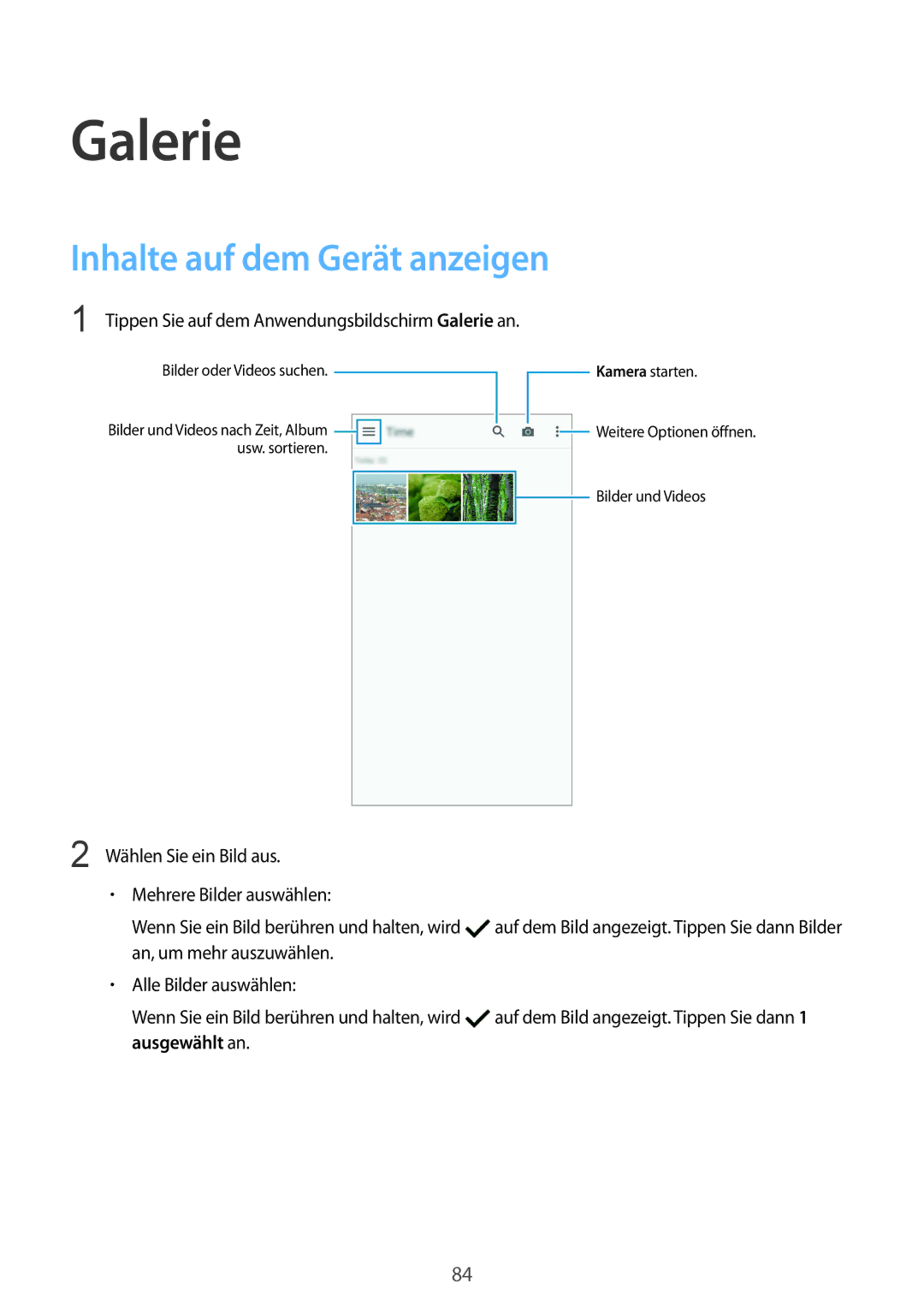 Samsung SM-G900FZKADBT, SM-G900FZBADBT, SM-G900FZWADBT, SM-G900FZDADBT manual Galerie, Inhalte auf dem Gerät anzeigen 