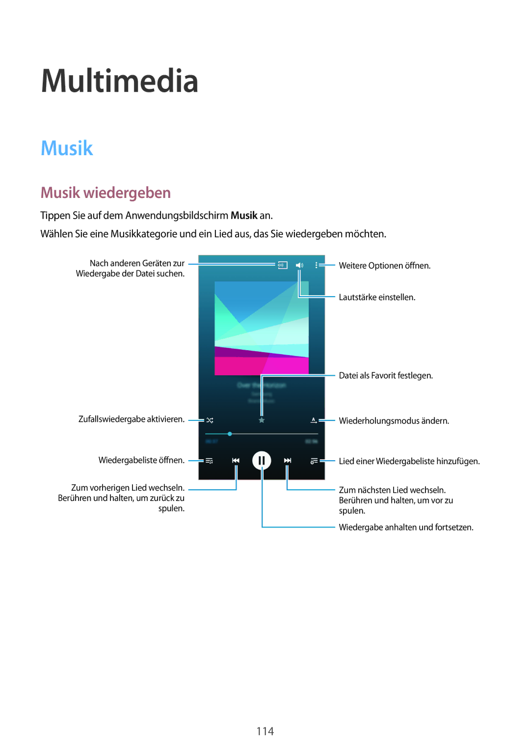 Samsung SM-G900FZWADBT, SM-G900FZKADBT, SM-G900FZBADBT, SM-G900FZDADBT manual Multimedia, Musik wiedergeben 