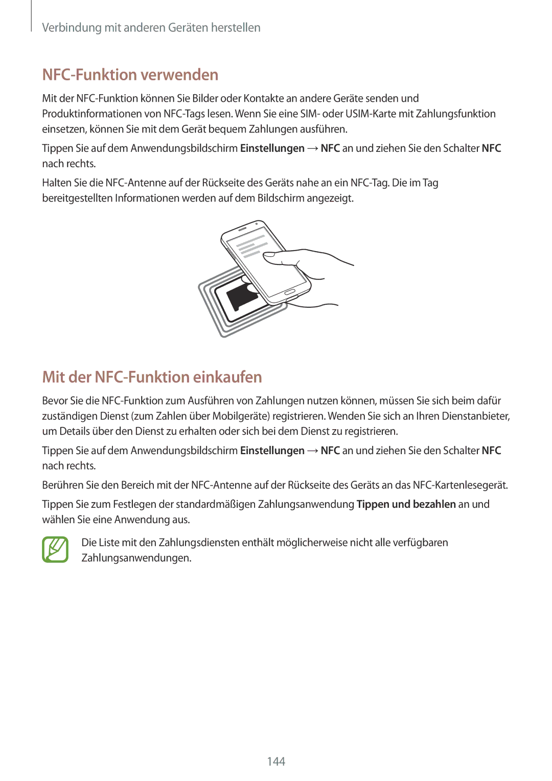 Samsung SM-G900FZKADBT, SM-G900FZBADBT, SM-G900FZWADBT manual NFC-Funktion verwenden, Mit der NFC-Funktion einkaufen 