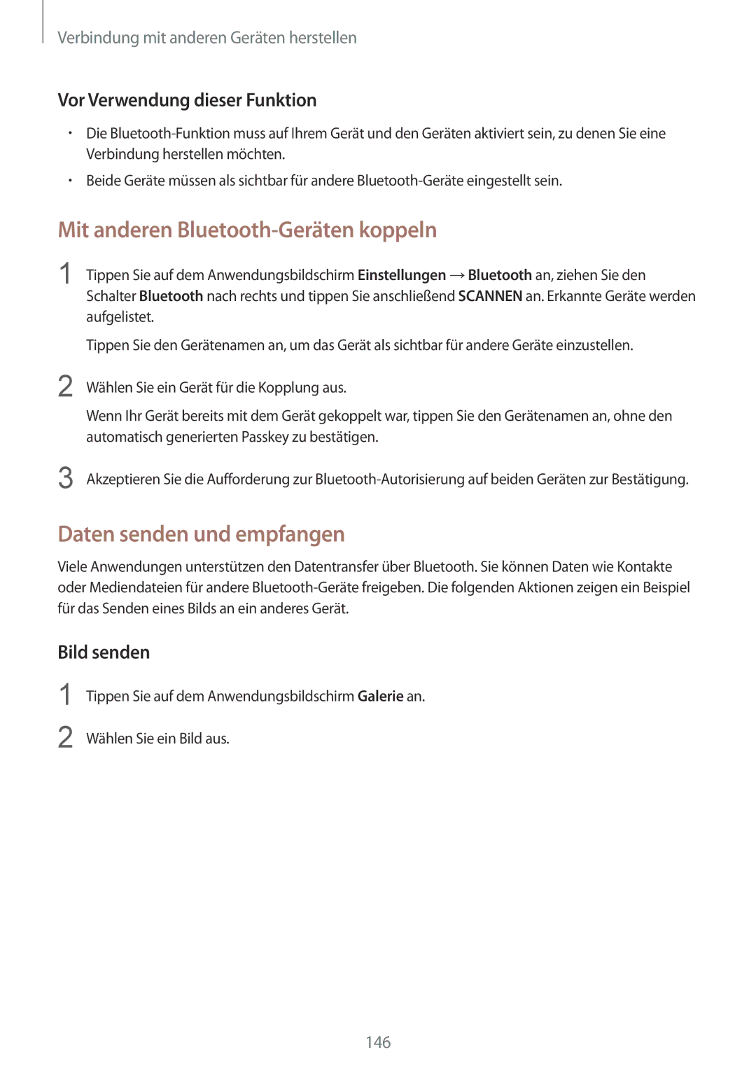 Samsung SM-G900FZWADBT, SM-G900FZKADBT manual Mit anderen Bluetooth-Geräten koppeln, Daten senden und empfangen, Bild senden 