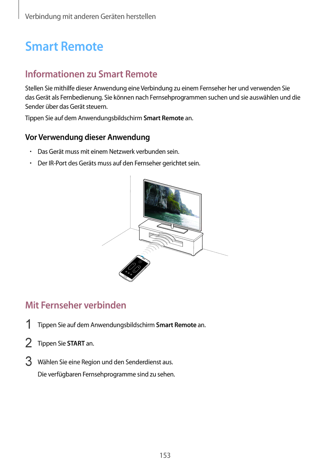 Samsung SM-G900FZBADBT, SM-G900FZKADBT, SM-G900FZWADBT Informationen zu Smart Remote, Vor Verwendung dieser Anwendung 