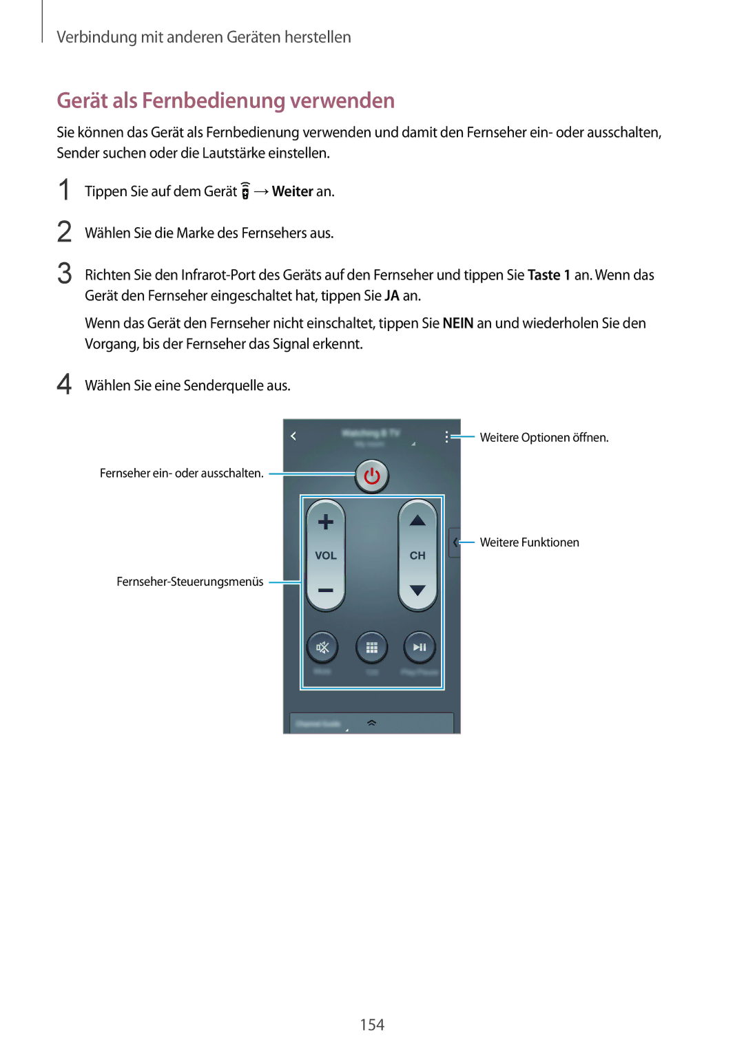 Samsung SM-G900FZWADBT, SM-G900FZKADBT, SM-G900FZBADBT, SM-G900FZDADBT manual Gerät als Fernbedienung verwenden 