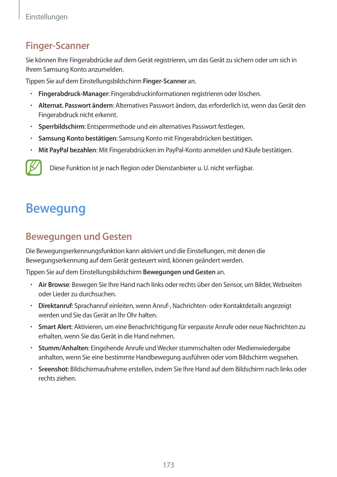 Samsung SM-G900FZBADBT, SM-G900FZKADBT, SM-G900FZWADBT, SM-G900FZDADBT manual Finger-Scanner, Bewegungen und Gesten 