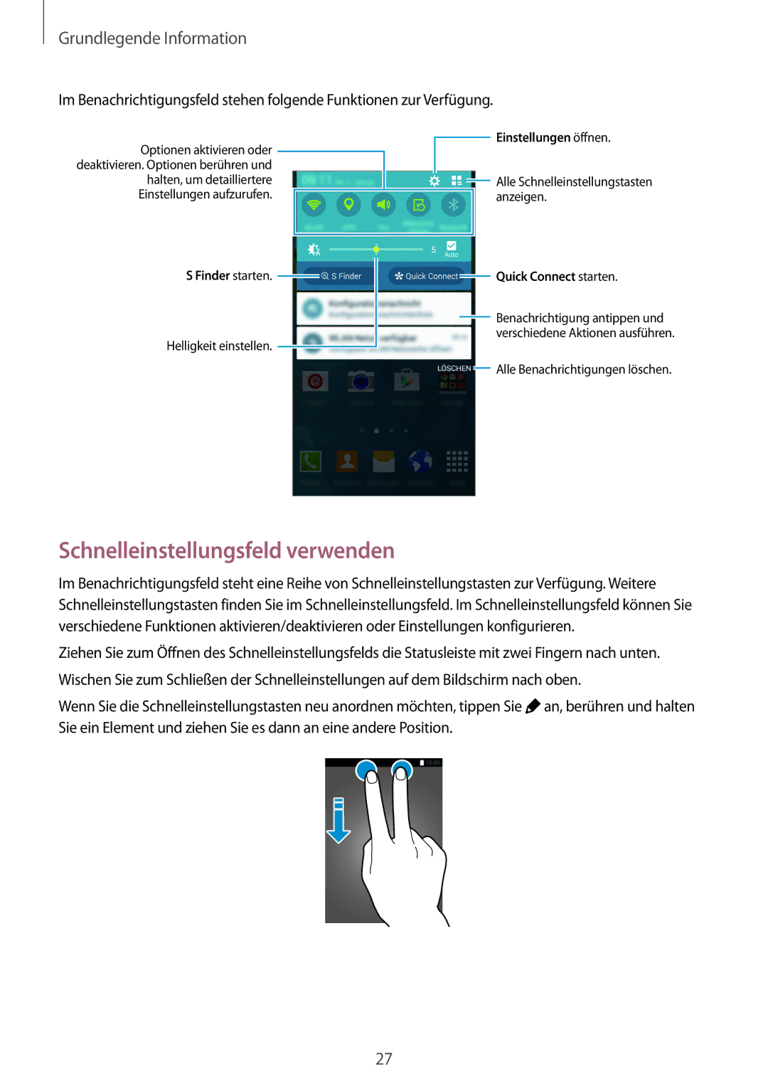 Samsung SM-G900FZDADBT, SM-G900FZKADBT, SM-G900FZBADBT manual Schnelleinstellungsfeld verwenden, Quick Connect starten 