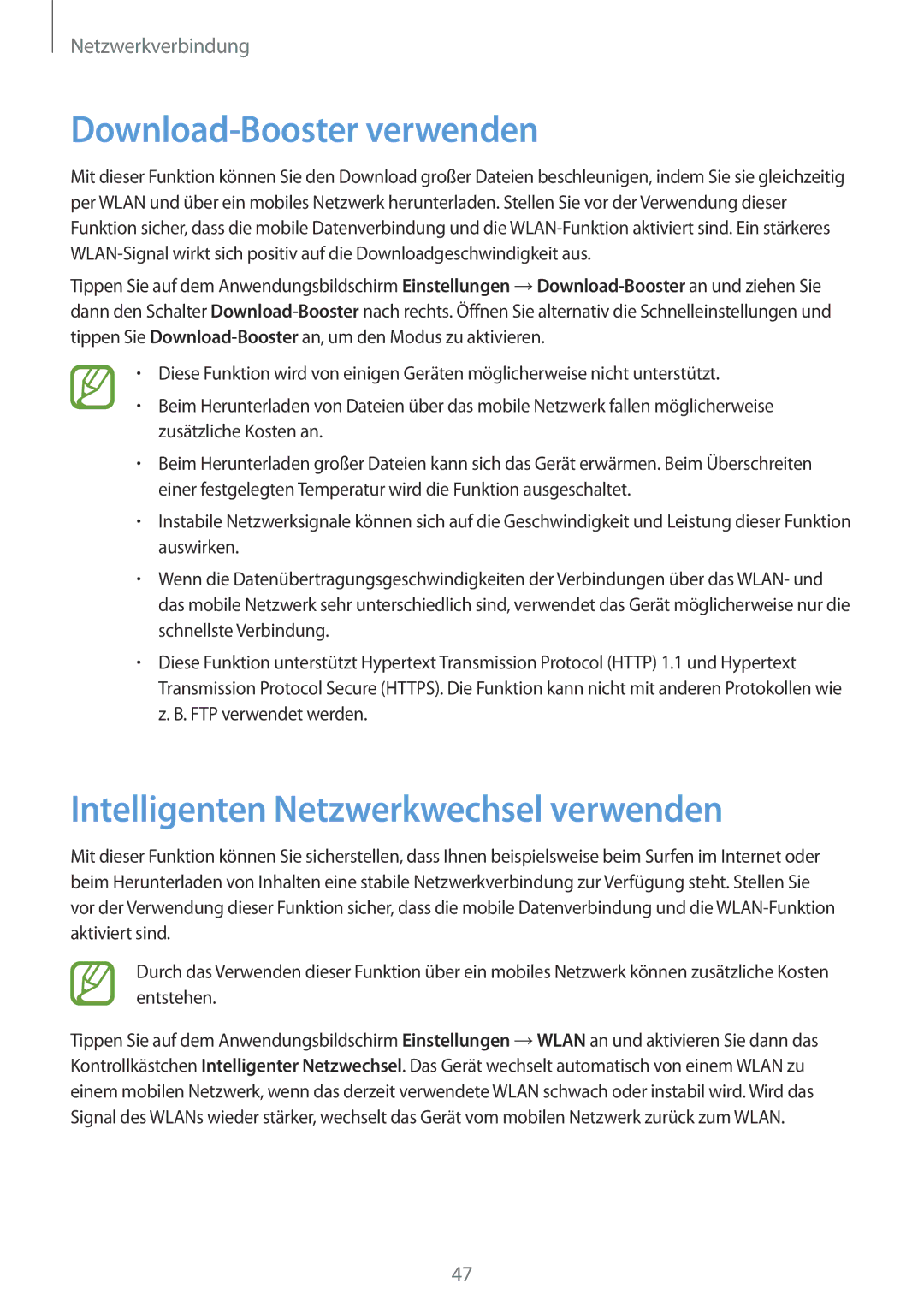 Samsung SM-G900FZDADBT, SM-G900FZKADBT, SM-G900FZBADBT Download-Booster verwenden, Intelligenten Netzwerkwechsel verwenden 