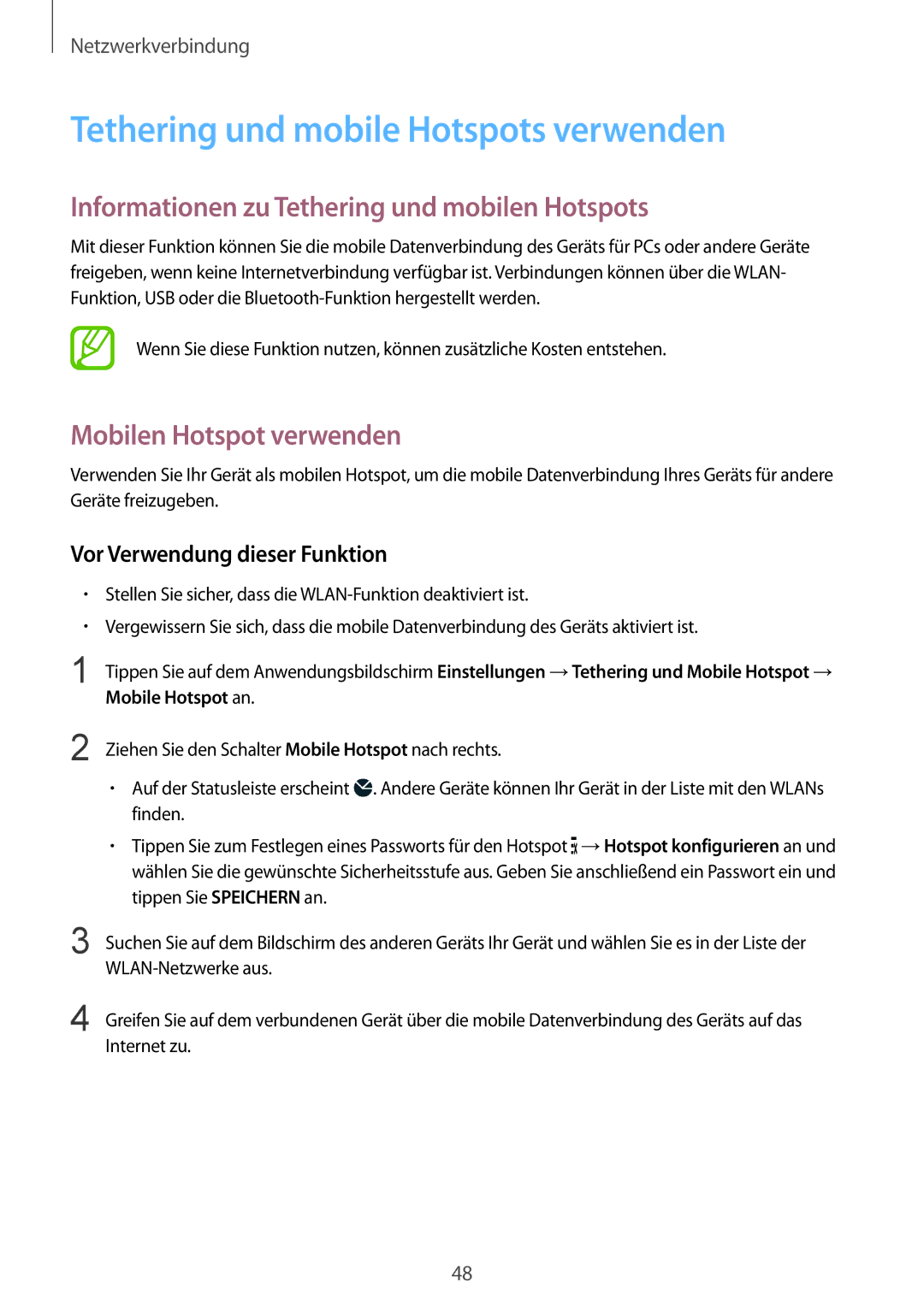 Samsung SM-G900FZKADBT manual Tethering und mobile Hotspots verwenden, Informationen zu Tethering und mobilen Hotspots 