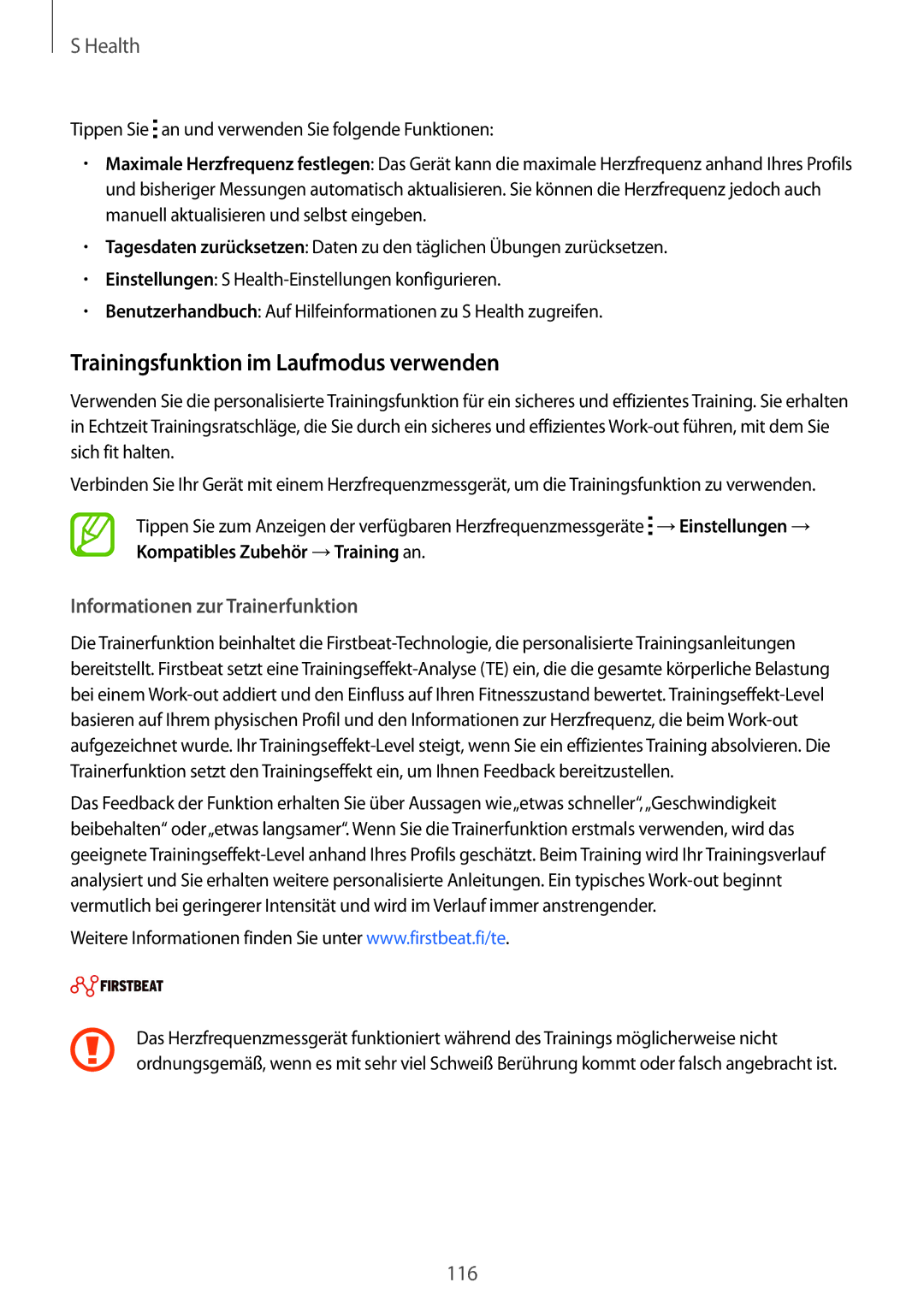 Samsung SM-G900FZKADBT, SM-G900FZBADBT manual Trainingsfunktion im Laufmodus verwenden, Informationen zur Trainerfunktion 