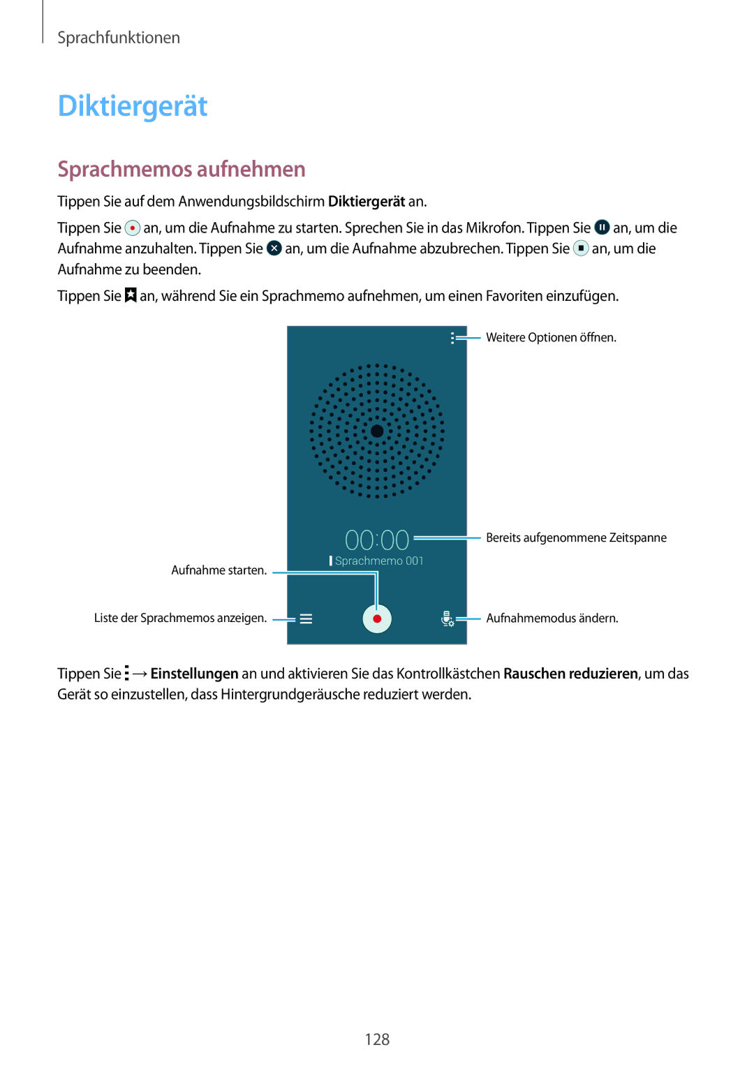 Samsung SM-G900FZKADBT, SM-G900FZBADBT, SM-G900FZWADBT, SM-G900FZDADBT manual Diktiergerät, Sprachmemos aufnehmen 