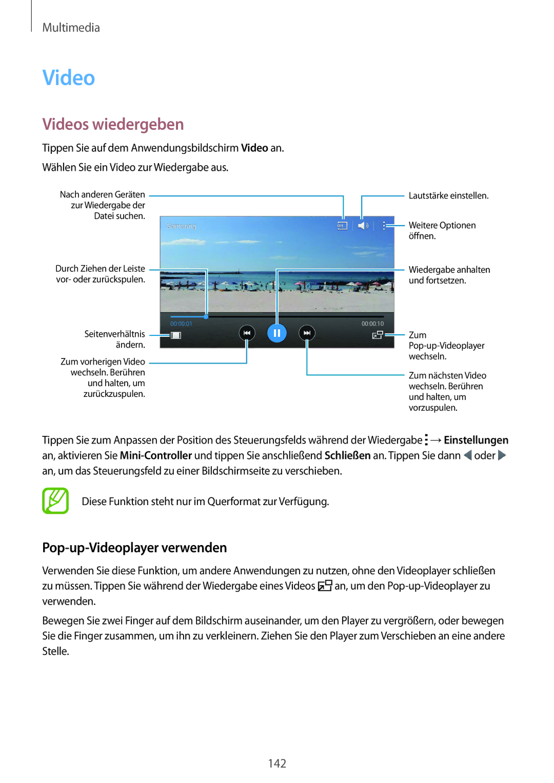 Samsung SM-G900FZWADBT, SM-G900FZKADBT, SM-G900FZBADBT, SM-G900FZDADBT Videos wiedergeben, Pop-up-Videoplayer verwenden 