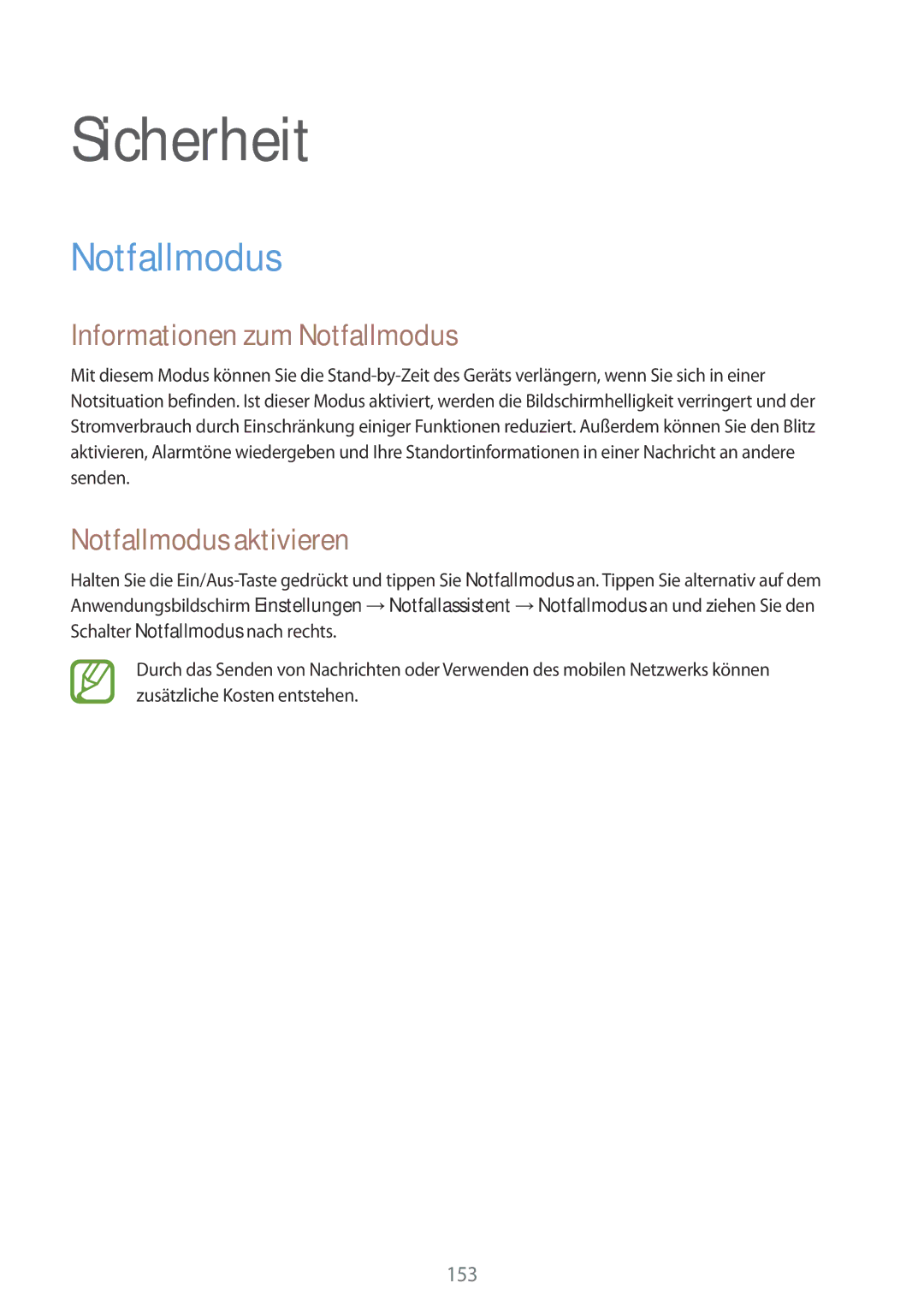 Samsung SM-G900FZBADBT, SM-G900FZKADBT, SM-G900FZWADBT manual Informationen zum Notfallmodus, Notfallmodus aktivieren 