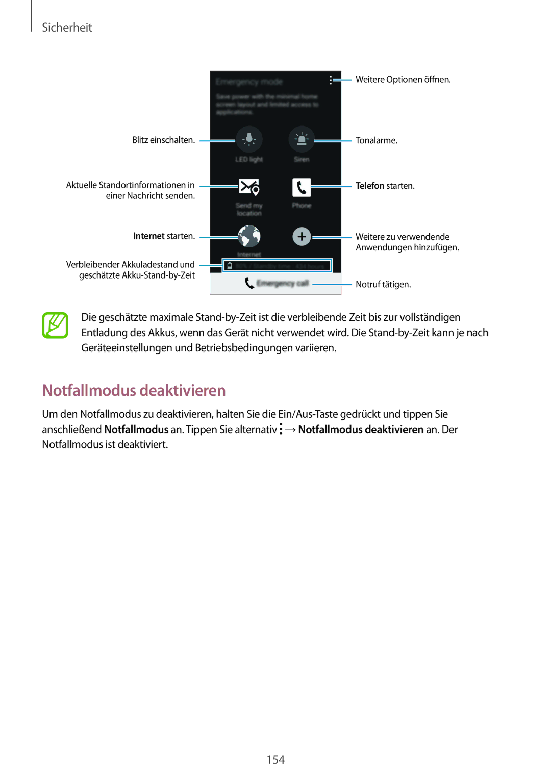 Samsung SM-G900FZWADBT, SM-G900FZKADBT, SM-G900FZBADBT, SM-G900FZDADBT manual Notfallmodus deaktivieren, Internet starten 