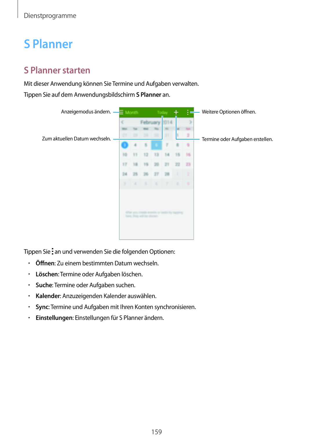 Samsung SM-G900FZDADBT, SM-G900FZKADBT, SM-G900FZBADBT, SM-G900FZWADBT manual Planner starten 