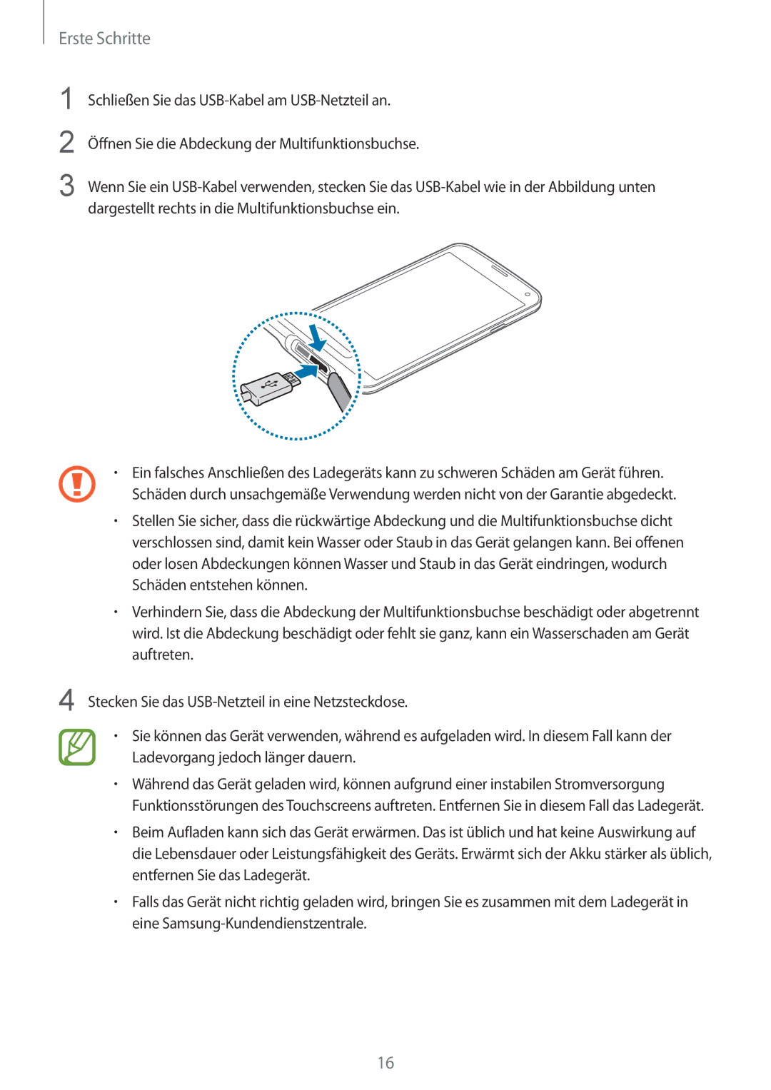 Samsung SM-G900FZKADBT, SM-G900FZBADBT, SM-G900FZWADBT, SM-G900FZDADBT manual Erste Schritte 