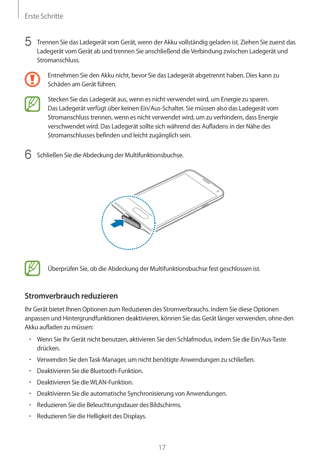 Samsung SM-G900FZBADBT, SM-G900FZKADBT, SM-G900FZWADBT, SM-G900FZDADBT manual Stromverbrauch reduzieren 