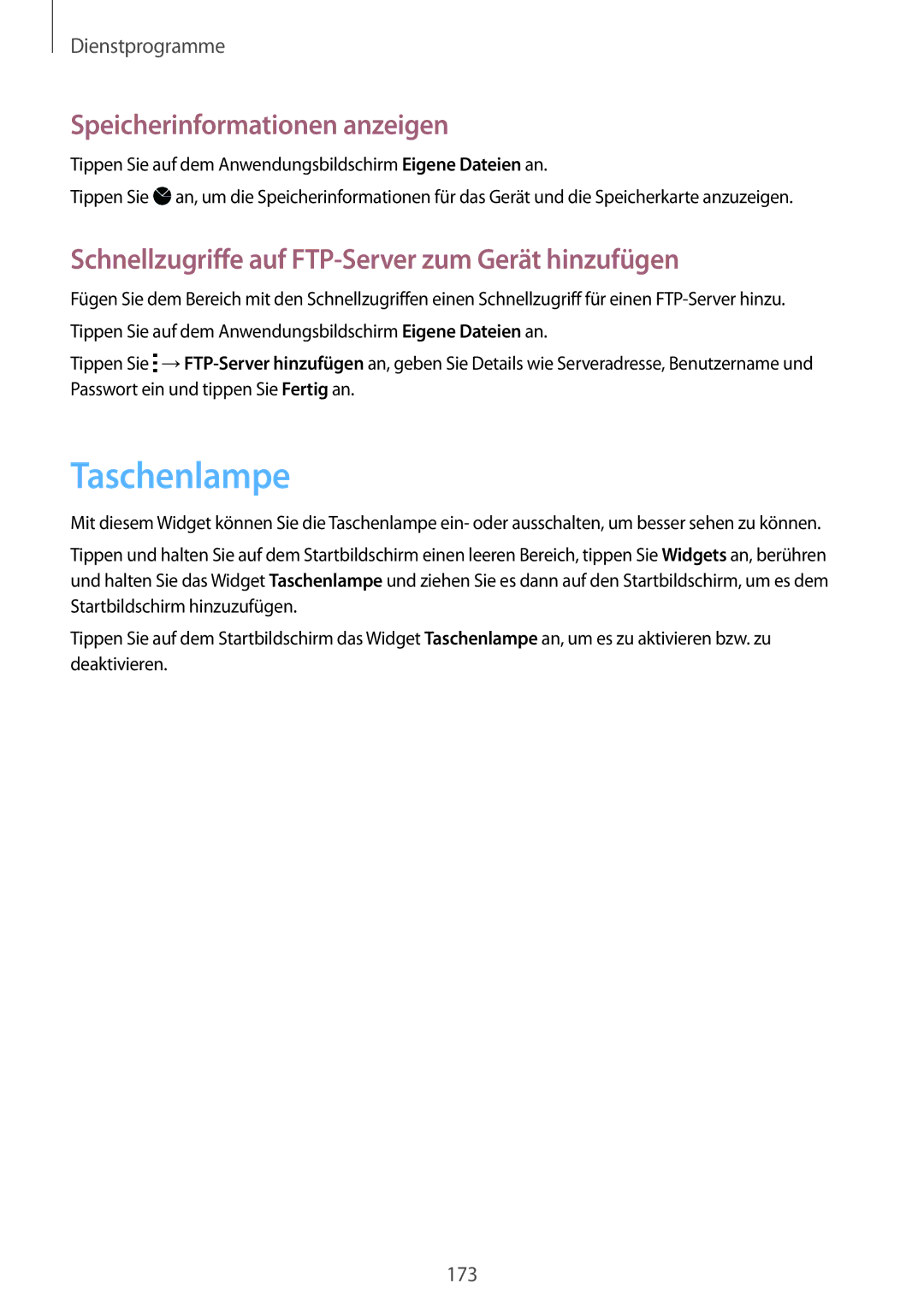 Samsung SM-G900FZBADBT Taschenlampe, Speicherinformationen anzeigen, Schnellzugriffe auf FTP-Server zum Gerät hinzufügen 