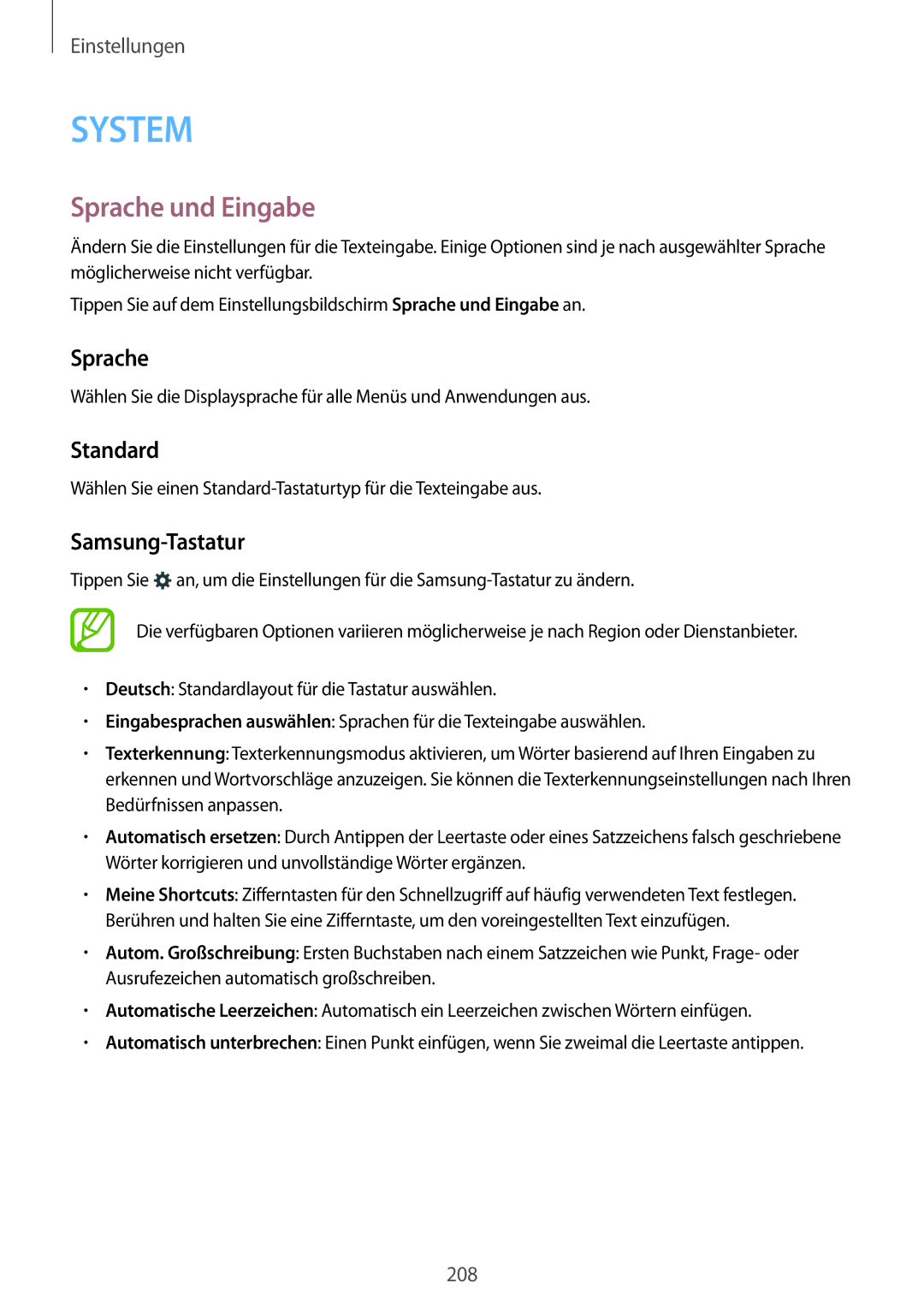 Samsung SM-G900FZKADBT, SM-G900FZBADBT, SM-G900FZWADBT, SM-G900FZDADBT manual Sprache und Eingabe, Standard, Samsung-Tastatur 