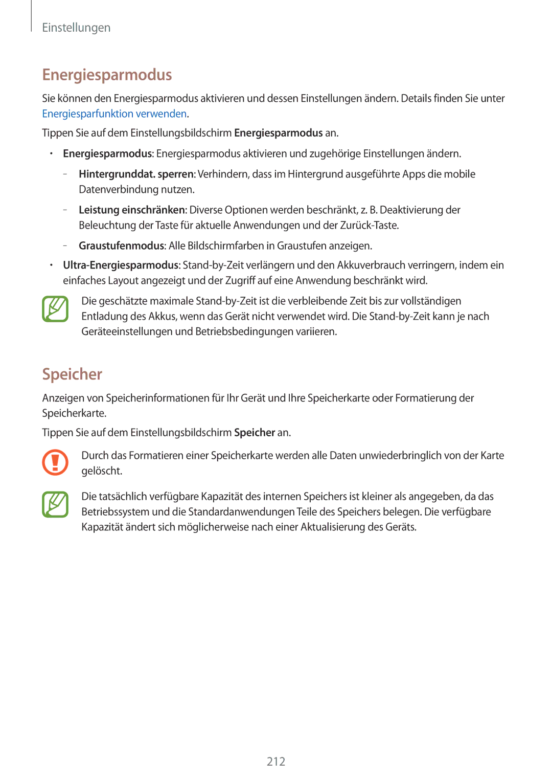 Samsung SM-G900FZKADBT, SM-G900FZBADBT, SM-G900FZWADBT, SM-G900FZDADBT manual Energiesparmodus, Speicher 