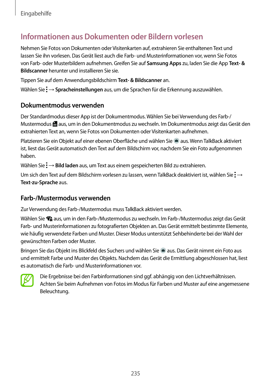 Samsung SM-G900FZDADBT, SM-G900FZKADBT manual Informationen aus Dokumenten oder Bildern vorlesen, Dokumentmodus verwenden 