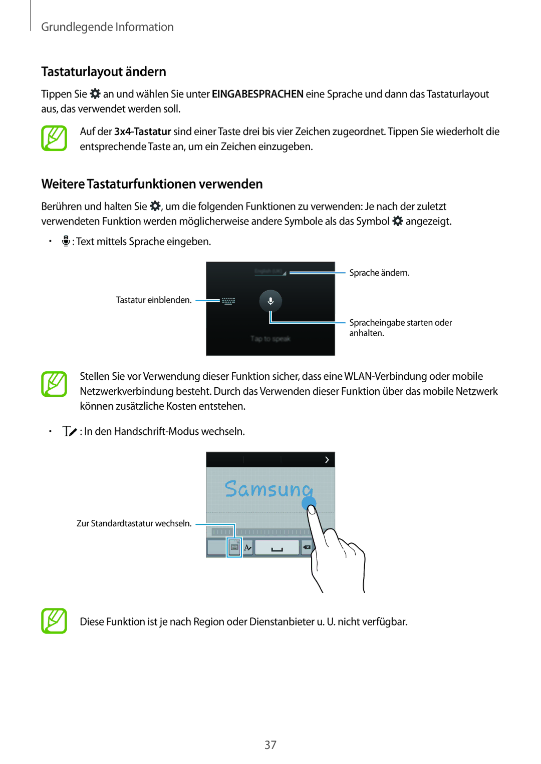 Samsung SM-G900FZBADBT, SM-G900FZKADBT, SM-G900FZWADBT manual Tastaturlayout ändern, Weitere Tastaturfunktionen verwenden 