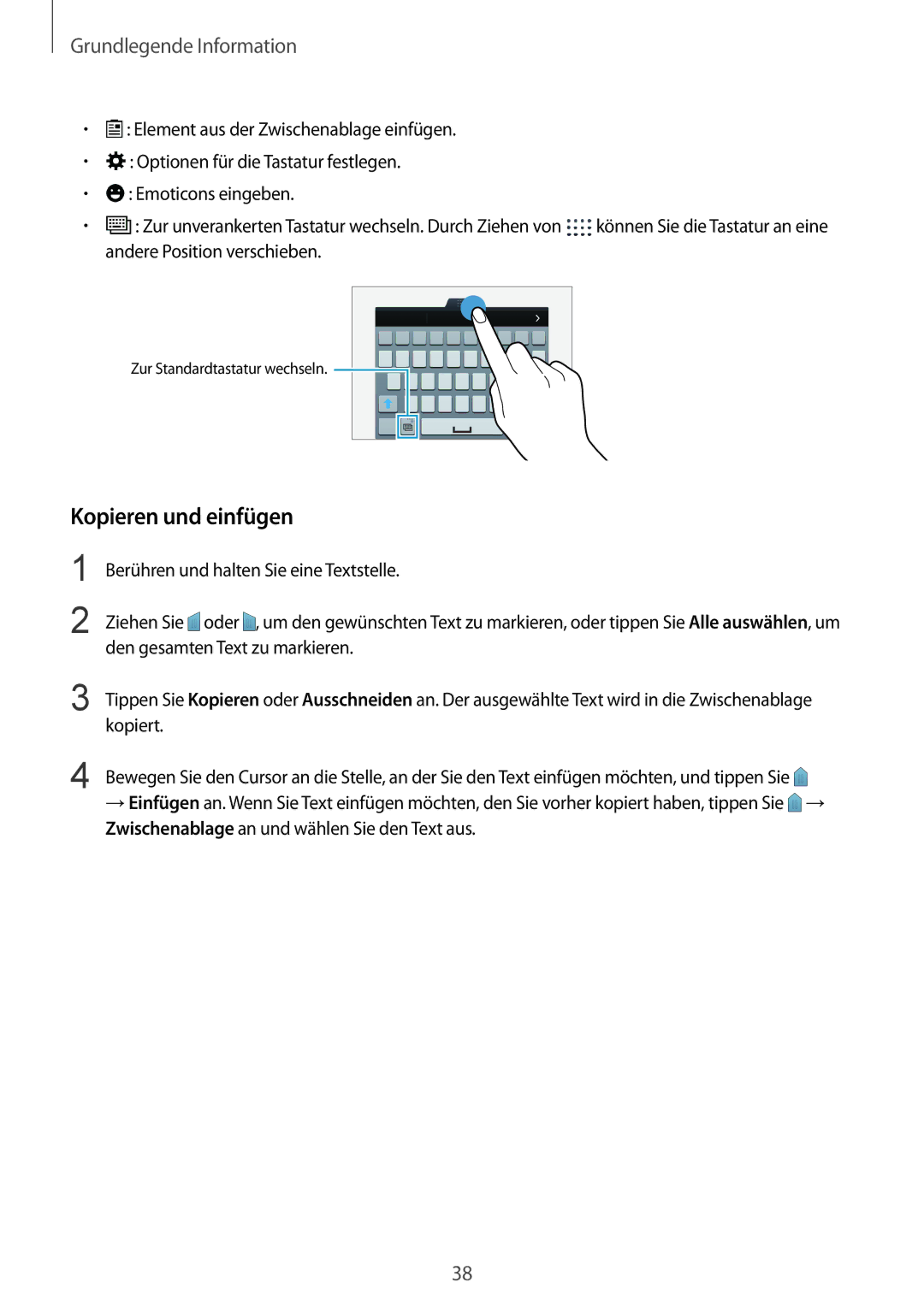 Samsung SM-G900FZWADBT, SM-G900FZKADBT, SM-G900FZBADBT, SM-G900FZDADBT manual Kopieren und einfügen 