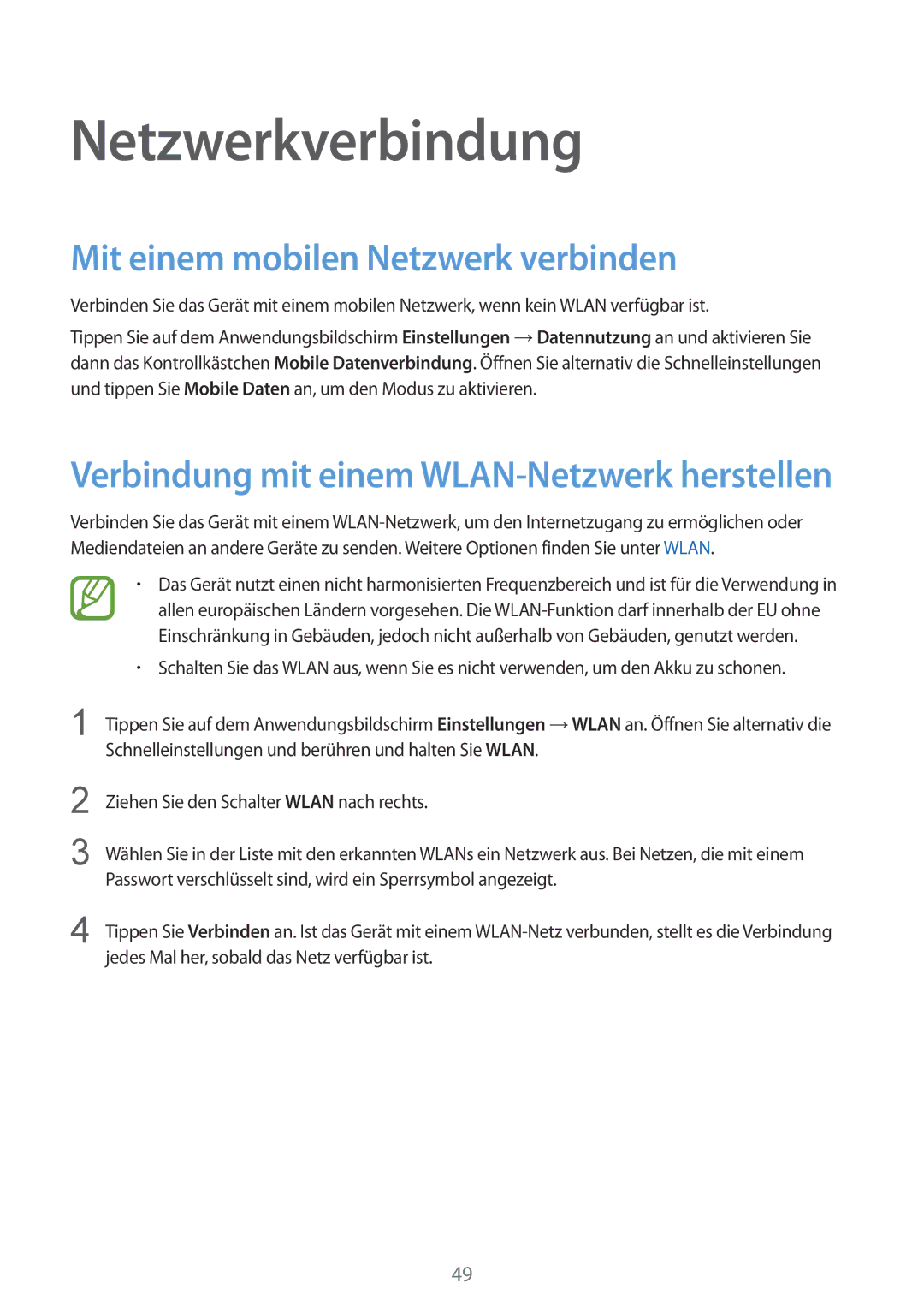 Samsung SM-G900FZBADBT, SM-G900FZKADBT, SM-G900FZWADBT manual Netzwerkverbindung, Mit einem mobilen Netzwerk verbinden 