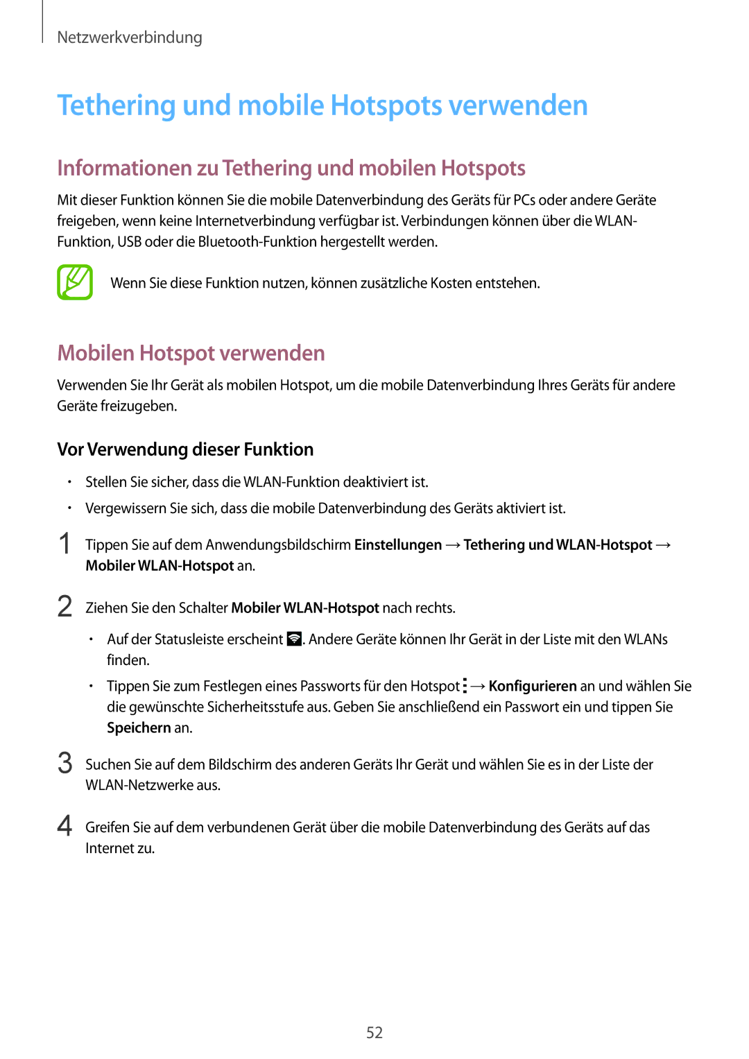 Samsung SM-G900FZKADBT manual Tethering und mobile Hotspots verwenden, Informationen zu Tethering und mobilen Hotspots 