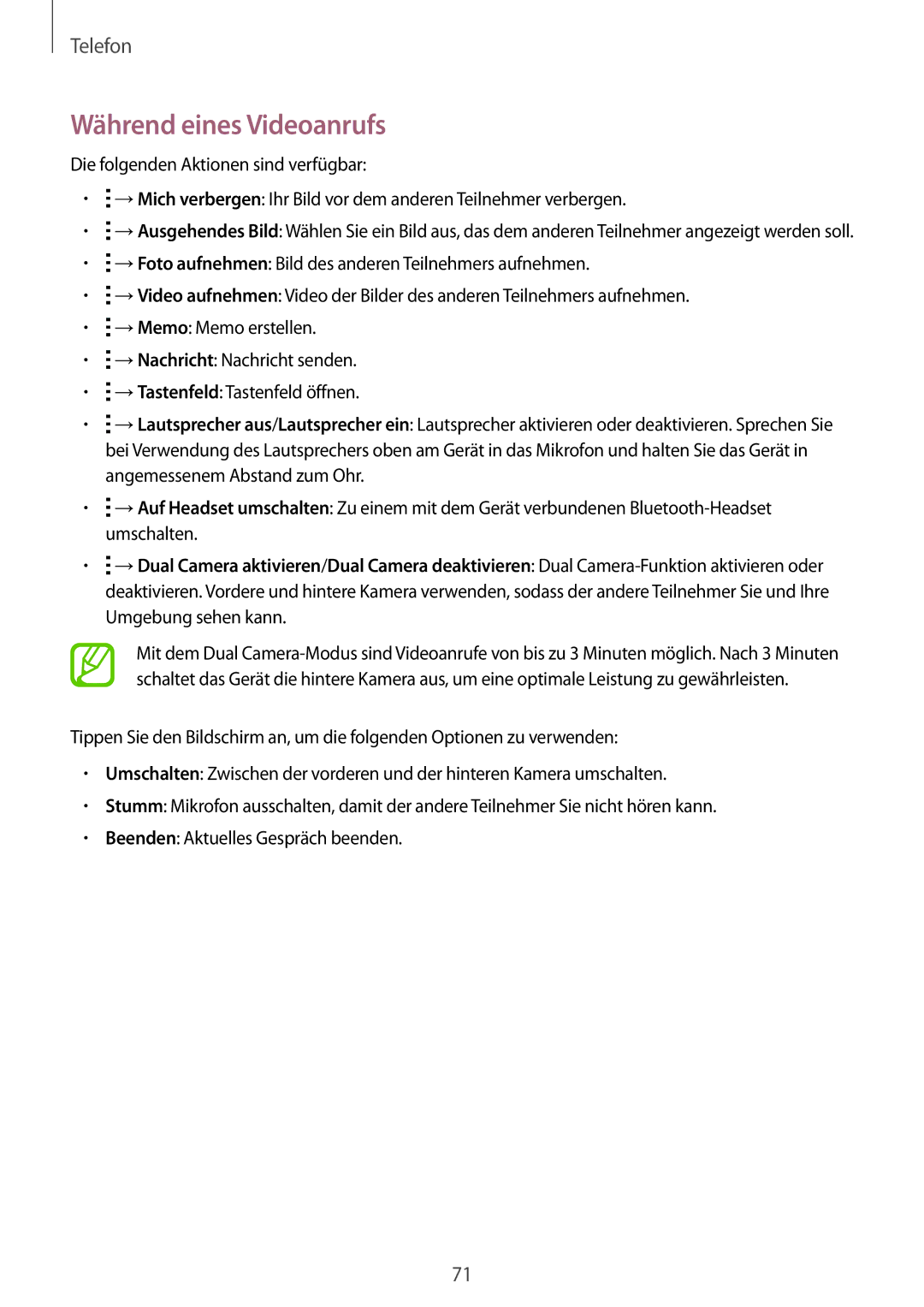 Samsung SM-G900FZDADBT, SM-G900FZKADBT, SM-G900FZBADBT, SM-G900FZWADBT manual Während eines Videoanrufs 