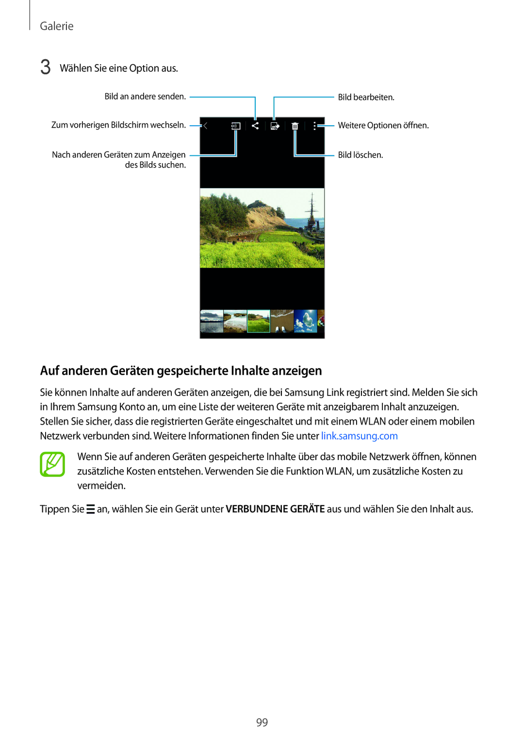 Samsung SM-G900FZDADBT, SM-G900FZKADBT, SM-G900FZBADBT manual Auf anderen Geräten gespeicherte Inhalte anzeigen, Galerie 