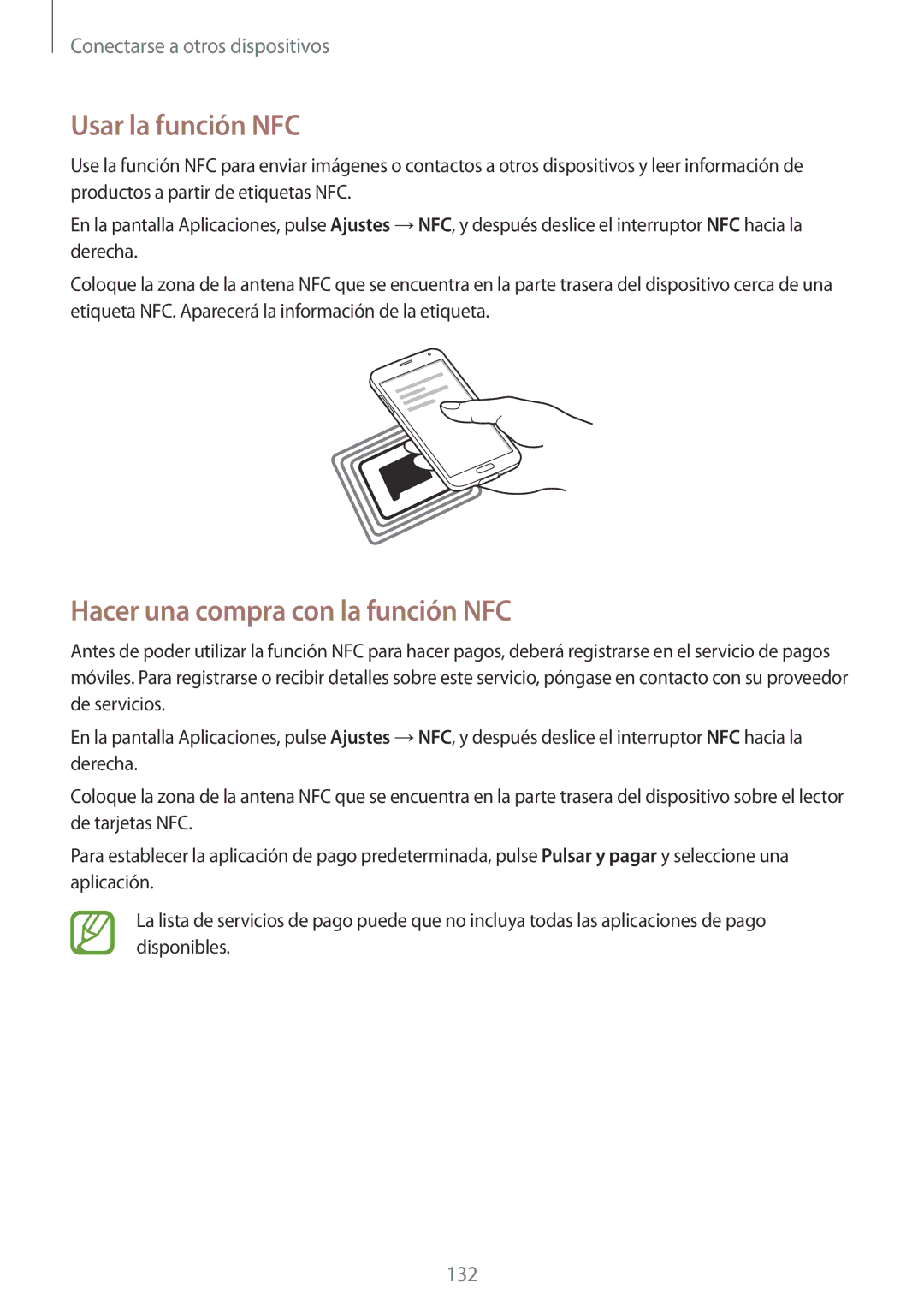 Samsung SM-G900FZKAPHE, SM-G900FZKADBT, SM-G900FZWADBT manual Usar la función NFC, Hacer una compra con la función NFC 