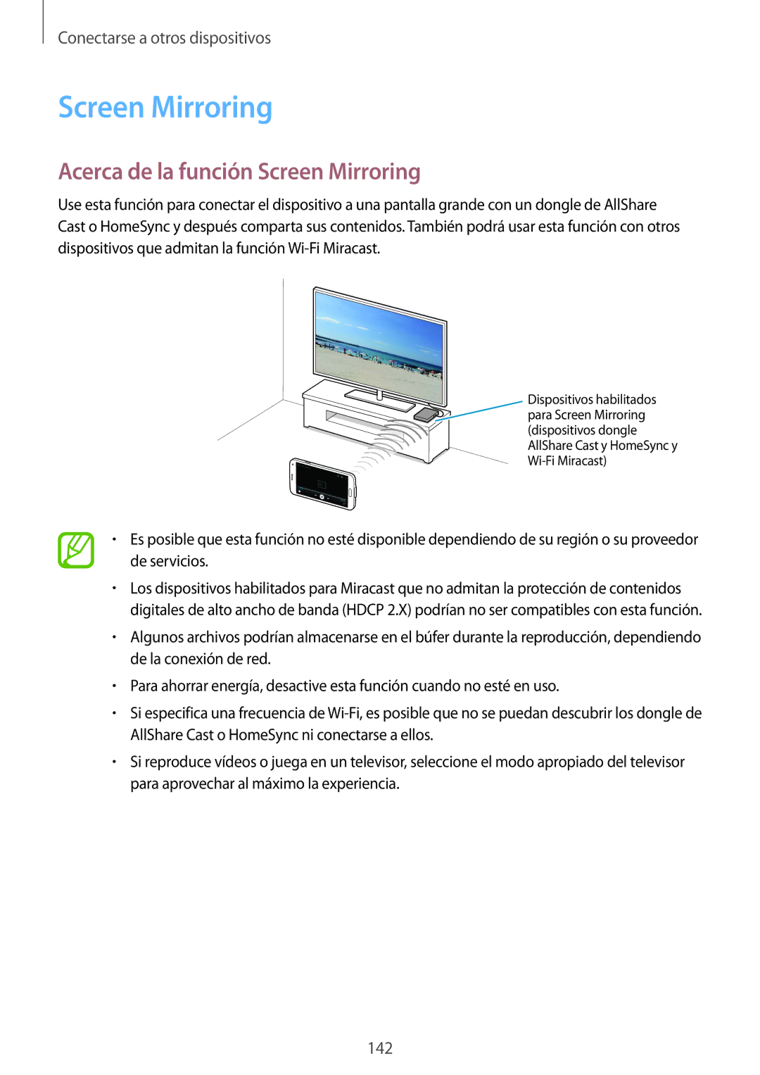 Samsung SM-G900FZBATPL, SM-G900FZKADBT, SM-G900FZWADBT, SM-G900FZBAXEF manual Acerca de la función Screen Mirroring 