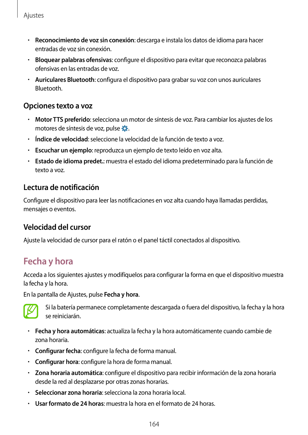 Samsung SM-G900FZBAXEC, SM-G900FZKADBT Fecha y hora, Opciones texto a voz, Lectura de notificación, Velocidad del cursor 