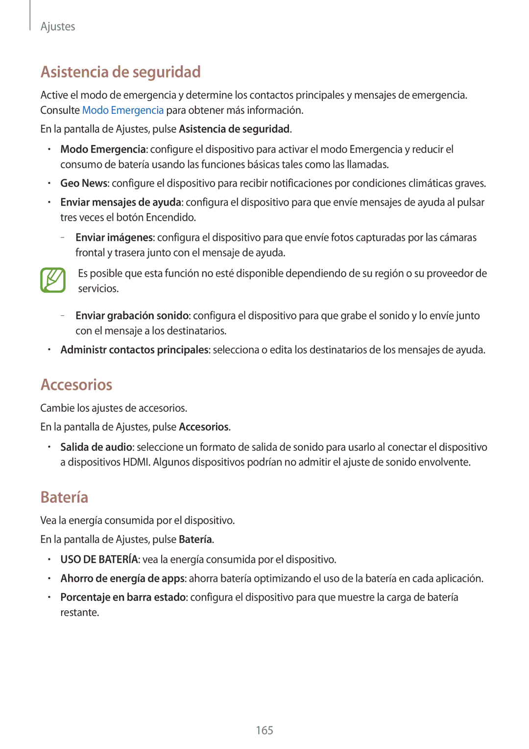 Samsung SM-G900FZWAVD2, SM-G900FZKADBT, SM-G900FZWADBT, SM-G900FZBAXEF manual Asistencia de seguridad, Accesorios, Batería 