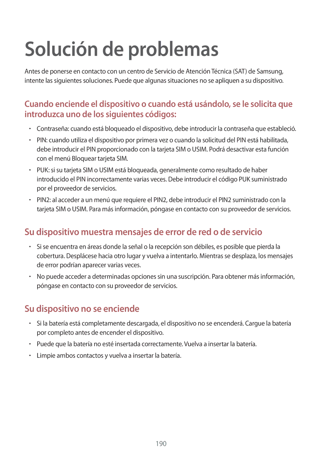 Samsung SM-G900FZWAETL, SM-G900FZKADBT, SM-G900FZWADBT, SM-G900FZBAXEF Solución de problemas, Su dispositivo no se enciende 