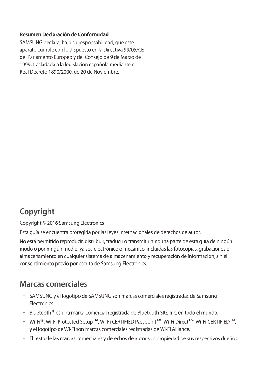 Samsung SM-G900FZDATPL, SM-G900FZKADBT, SM-G900FZWADBT, SM-G900FZBAXEF manual Copyright, Resumen Declaración de Conformidad 