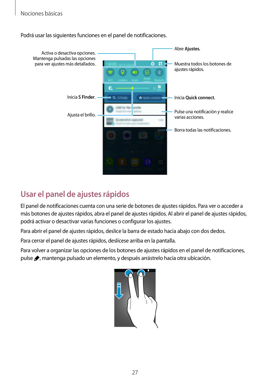 Samsung SM-G900FZDALUX, SM-G900FZKADBT, SM-G900FZWADBT, SM-G900FZBAXEF, SM-G900FZWAXEF manual Usar el panel de ajustes rápidos 