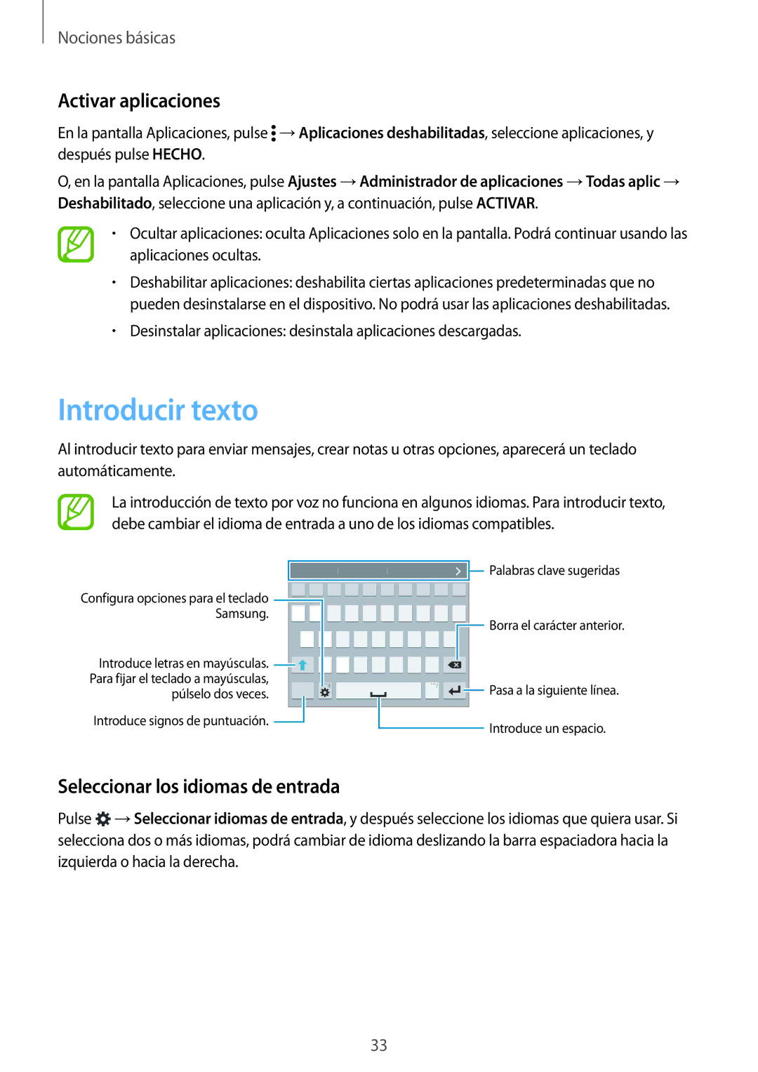 Samsung SM-G900FZKABTU, SM-G900FZKADBT manual Introducir texto, Activar aplicaciones, Seleccionar los idiomas de entrada 