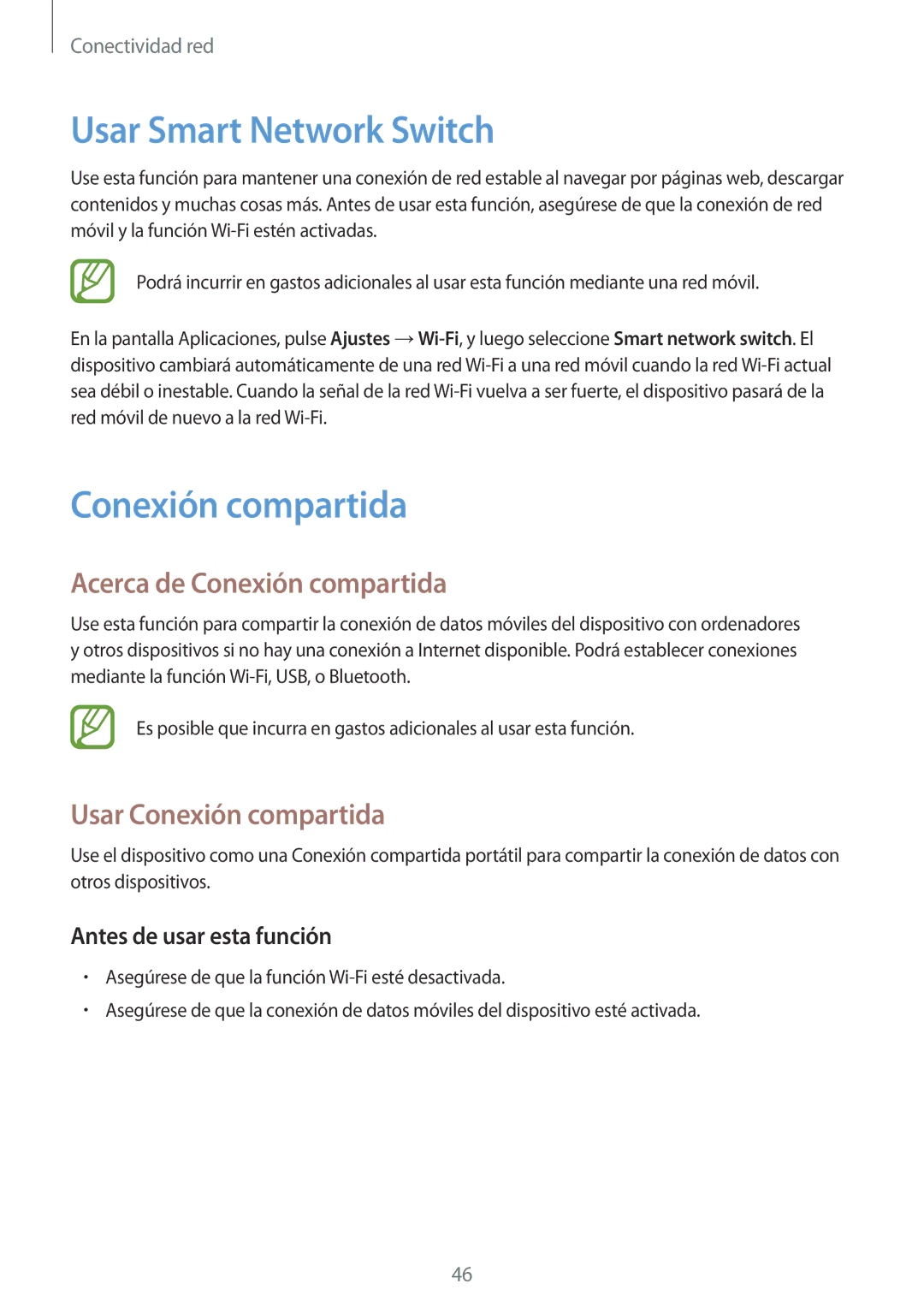 Samsung SM-G900FZDATPH manual Usar Smart Network Switch, Acerca de Conexión compartida, Usar Conexión compartida 