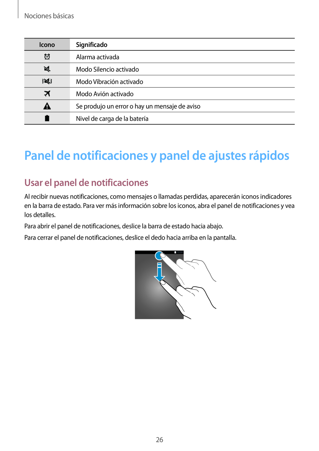 Samsung SM-G900FZKATPH, SM-G900FZKADBT Panel de notificaciones y panel de ajustes rápidos, Usar el panel de notificaciones 