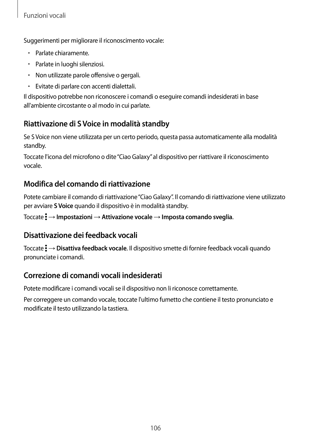 Samsung SM-G900FZBAHUI, SM-G900FZKADBT Riattivazione di S Voice in modalità standby, Modifica del comando di riattivazione 