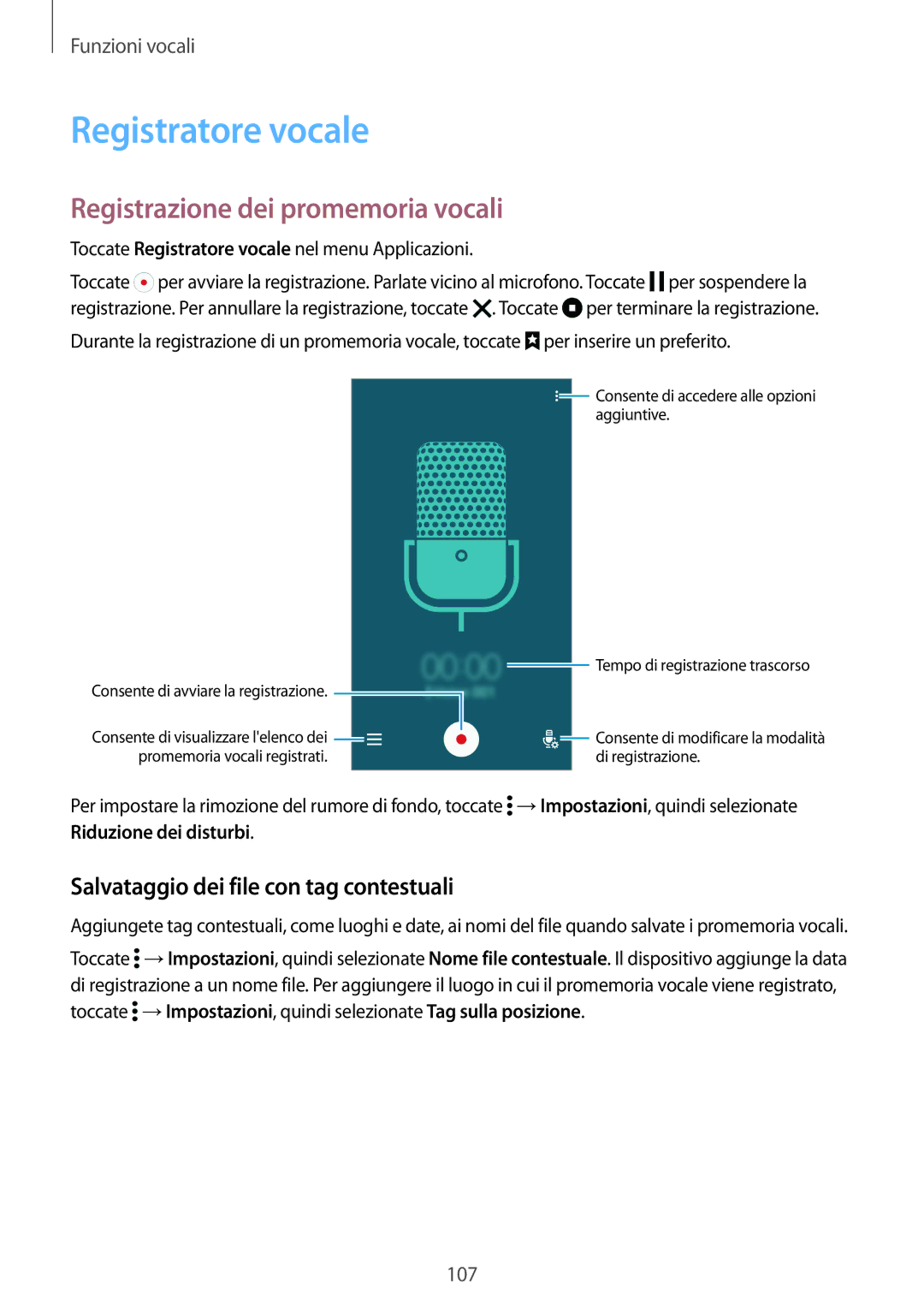 Samsung SM-G900FZDAAUT Registratore vocale, Registrazione dei promemoria vocali, Salvataggio dei file con tag contestuali 