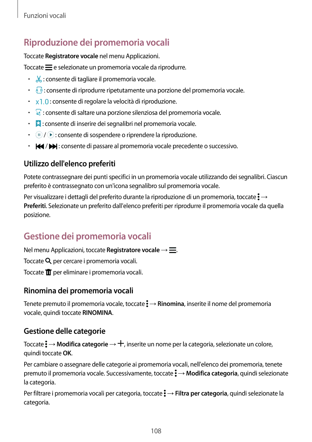 Samsung SM-G900FZBAXEH Riproduzione dei promemoria vocali, Gestione dei promemoria vocali, Utilizzo dellelenco preferiti 