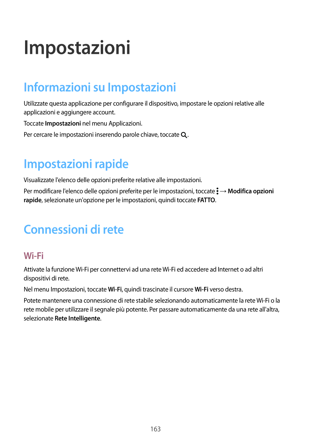 Samsung SM-G900FZKAORX, SM-G900FZKADBT Informazioni su Impostazioni, Impostazioni rapide, Connessioni di rete, Wi-Fi 