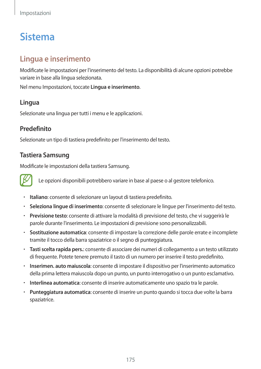 Samsung SM-G900FZKESWC, SM-G900FZKADBT, SM-G900FZWADBT manual Sistema, Lingua e inserimento, Predefinito, Tastiera Samsung 