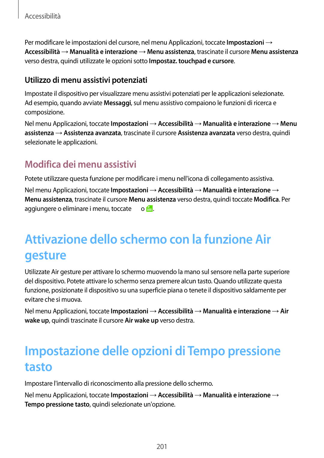 Samsung SM-G900FZKAXEO, SM-G900FZKADBT Attivazione dello schermo con la funzione Air gesture, Modifica dei menu assistivi 