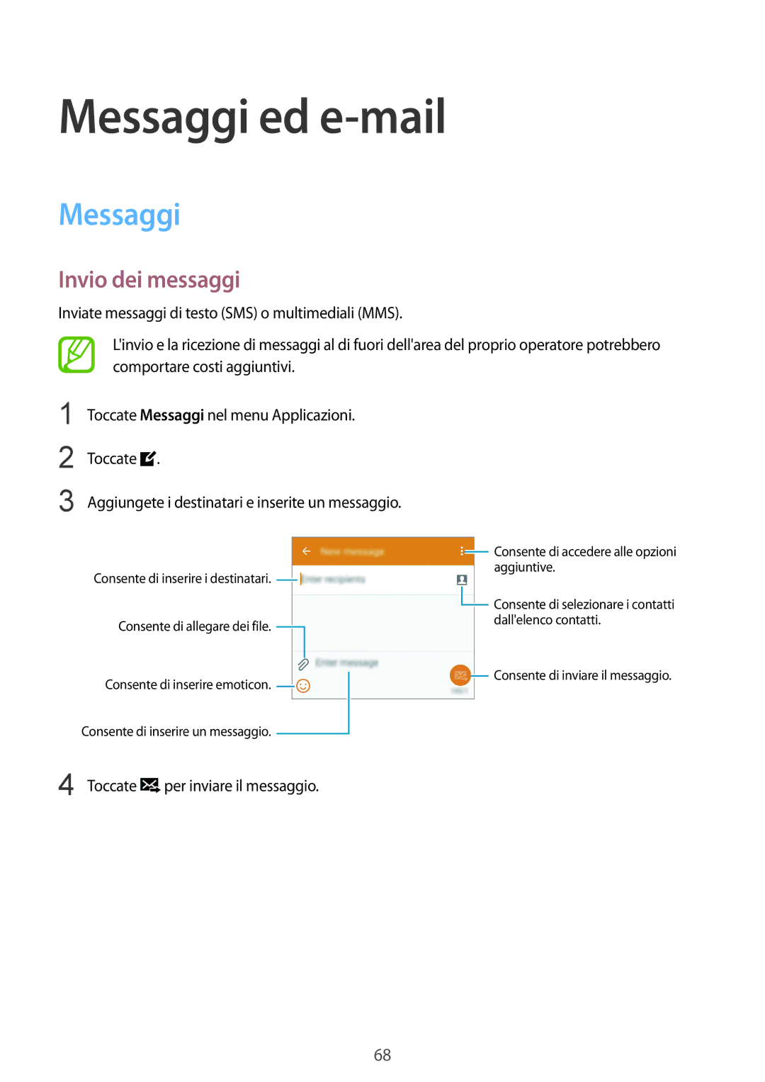 Samsung SM-G900FZKASWC, SM-G900FZKADBT, SM-G900FZWADBT, SM-G900FZDADBT, SM-G900FZKAFTM Messaggi ed e-mail, Invio dei messaggi 