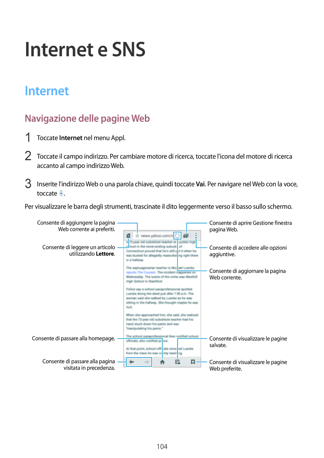 Samsung SM-G900FZKALUX, SM-G900FZKADBT, SM-G900FZWADBT, SM-G900FZDADBT manual Internet e SNS, Navigazione delle pagine Web 