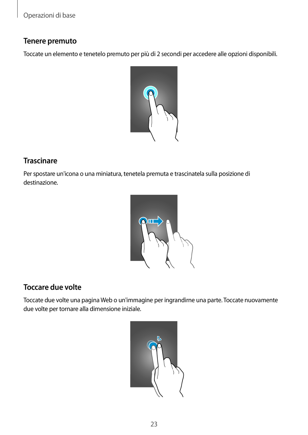 Samsung SM-G900FZKAPHN, SM-G900FZKADBT, SM-G900FZWADBT, SM-G900FZDADBT manual Tenere premuto, Trascinare, Toccare due volte 