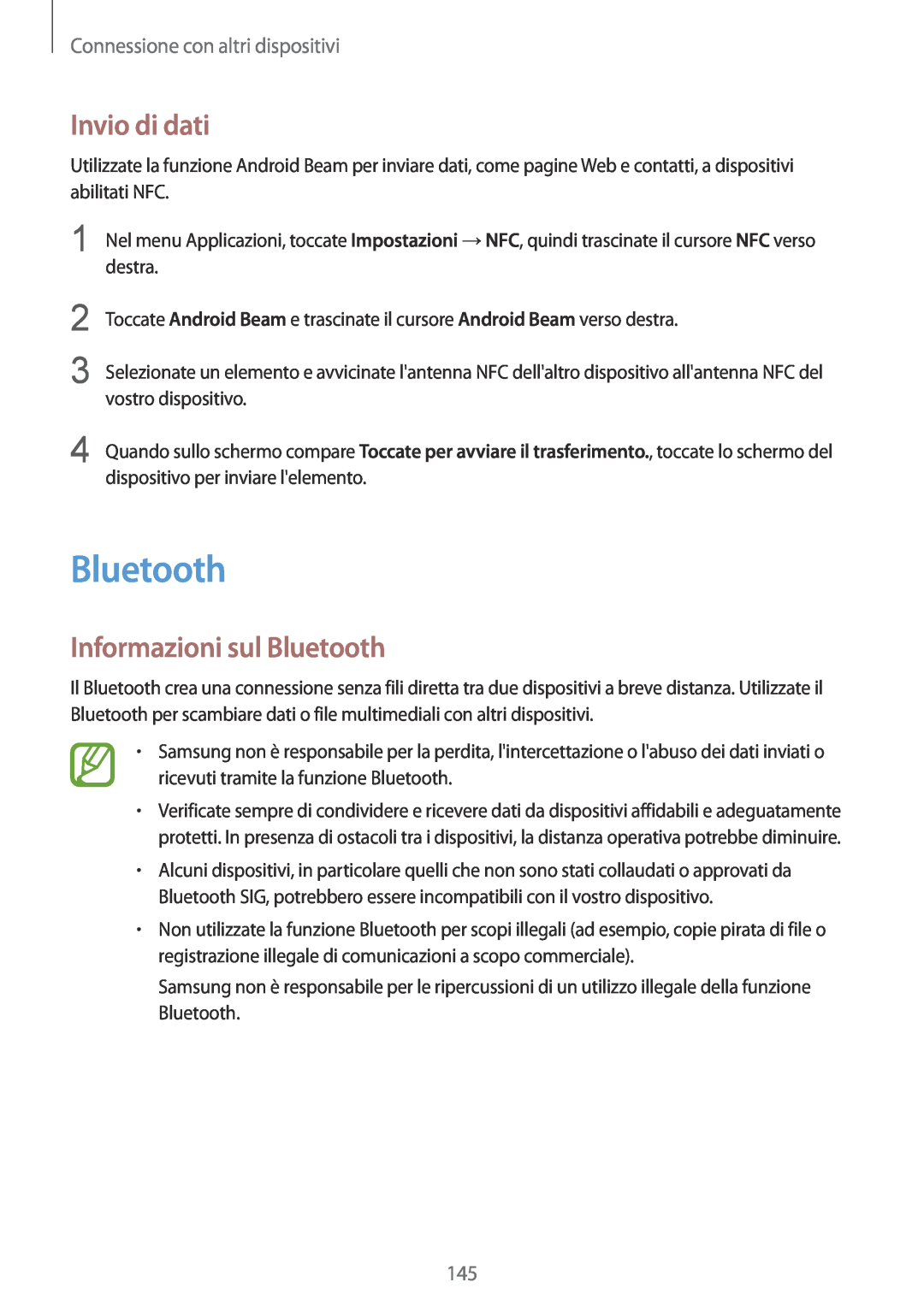 Samsung SM-G900FZKAIDE, SM-G900FZKADBT Invio di dati, Informazioni sul Bluetooth, Connessione con altri dispositivi 