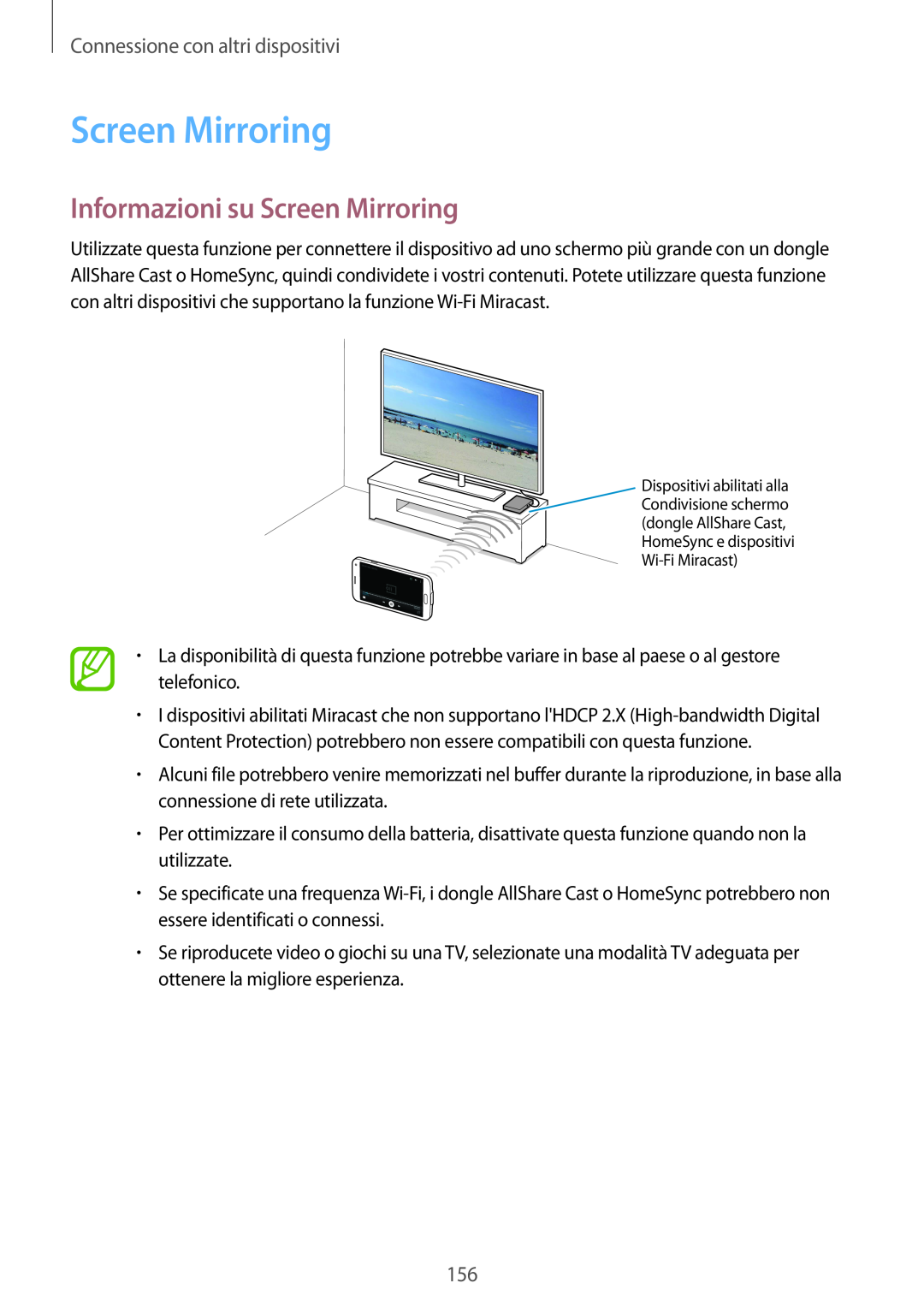 Samsung SM-G900FZKAATO, SM-G900FZKADBT manual Informazioni su Screen Mirroring, Connessione con altri dispositivi 